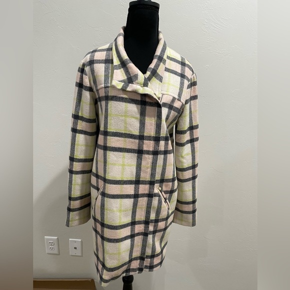FINDERS KEEPERS Womens Wool Blend Long Time Cream Plaid Coat - Picture 2 of 9